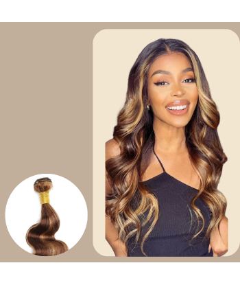 Tissage Vierge Human Hair Body Wave 7A Chatain Méché Blond P4/27 100 Gr outlet