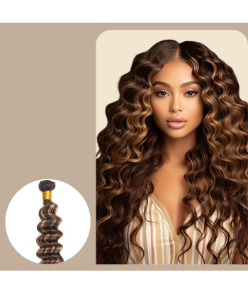 Tissage Vierge Human Hair Deep Wave 7A Chatain Méché Blond P4/27 100 Gr des créatures d'habitude