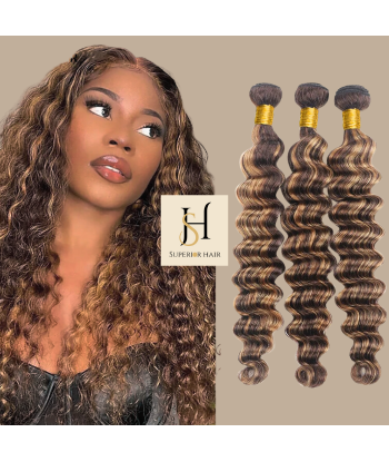 Tissage Vierge Human Hair Deep Wave 7A Chatain Méché Blond P4/27 100 Gr des créatures d'habitude