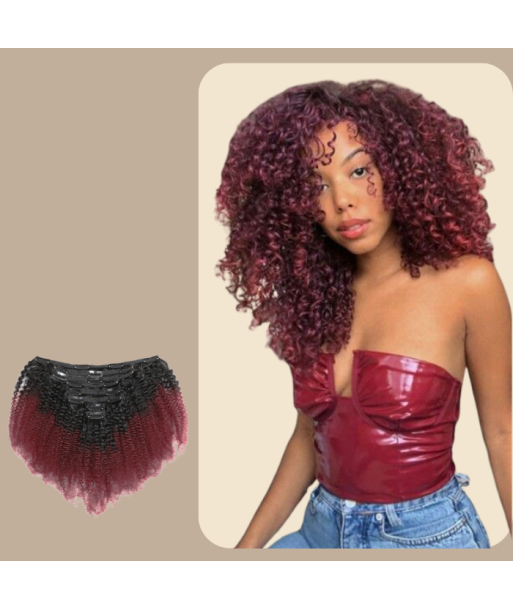 Afro Curly Ombre Mörkbrun Clip-In Extensions Kit 99J 120 gr de France