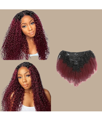 Afro Curly Ombre Mörkbrun Clip-In Extensions Kit 99J 120 gr de France