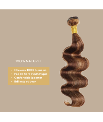 Tissage Vierge Human Hair Body Wave 7A Chatain Méché Blond P4/27 100 Gr brillant des détails fins