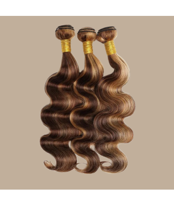 Tissage Vierge Human Hair Body Wave 7A Chatain Méché Blond P4/27 100 Gr brillant des détails fins