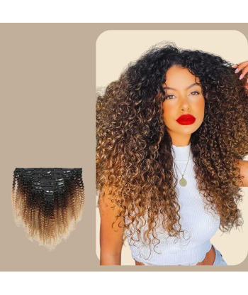 Afro Krullend Ombre Bruin Chocolade Blond Clip-In Extensions Kit 120 gr Les magasins à Paris et en Île-de-France