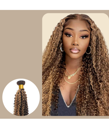 Weven Virgin Haar Human Hair Kinky Curly 7A Chatain Méché Blond P4/27 100 Gr Les êtres humains sont 