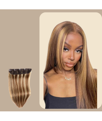 Extension à Clips Straight Chatain Méché Blond Mono Bande Maxi Volume en stock