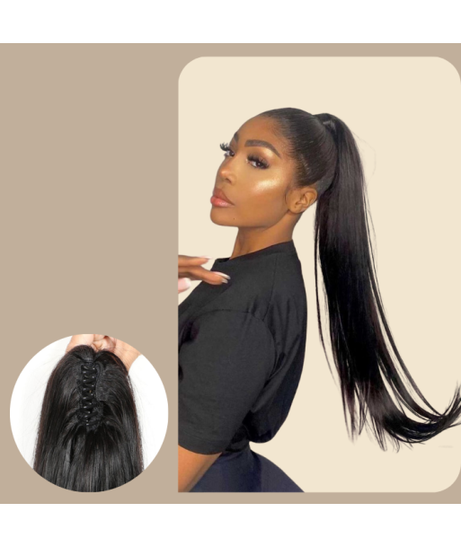 Queue de cheval Ponytail  Noir à Pince Naturel Remy Hair Straight Par le système avancé 