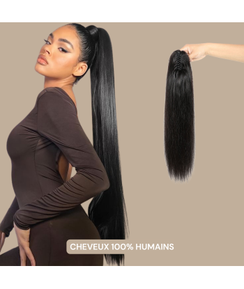 Queue de cheval Ponytail  Noir à Pince Naturel Remy Hair Straight Par le système avancé 