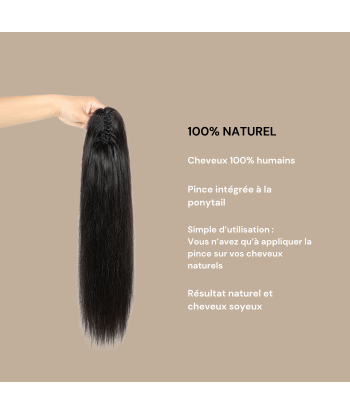 Queue de cheval Ponytail  Noir à Pince Naturel Remy Hair Straight Par le système avancé 