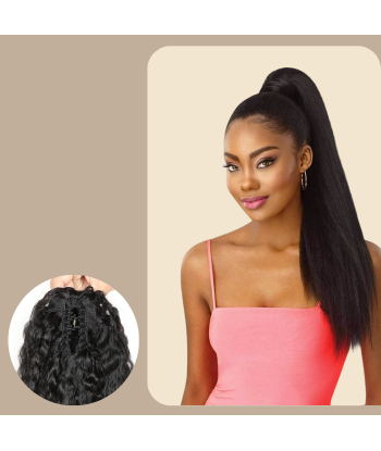 Queue de cheval Ponytail  Noir à Pince Naturel Remy Hair Kinky Straight solde