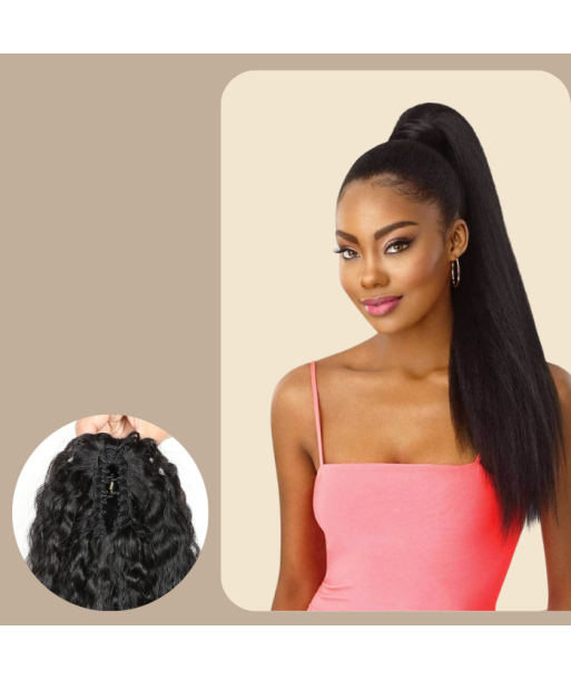 Queue de cheval Ponytail  Noir à Pince Naturel Remy Hair Kinky Straight solde