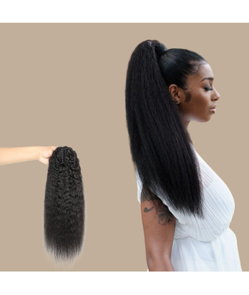 Queue de cheval Ponytail  Noir à Pince Naturel Remy Hair Kinky Straight solde