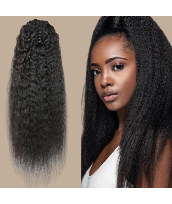 Queue de cheval Ponytail  Noir à Pince Naturel Remy Hair Kinky Straight solde