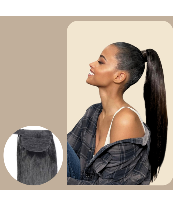 Queue de cheval Ponytail  Noir Ruban Magique Remy Hair Straight pas cheres