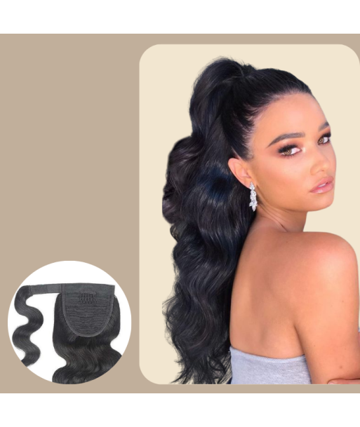 Queue de cheval Ponytail  Noir Ruban Magique Remy Hair Body Wave de la marque