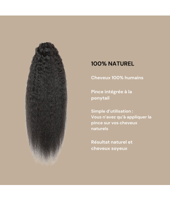 Queue de cheval Ponytail  Noir à Pince Naturel Remy Hair Kinky Straight solde