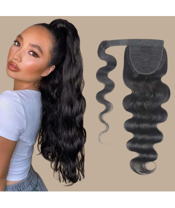 Queue de cheval Ponytail  Noir Ruban Magique Remy Hair Body Wave de la marque