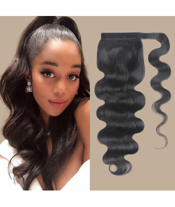 Queue de cheval Ponytail  Noir Ruban Magique Remy Hair Body Wave de la marque