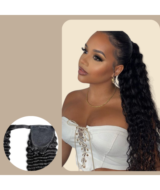 Queue de cheval Ponytail  Noir Ruban Magique Remy Hair Deep Wave Pour