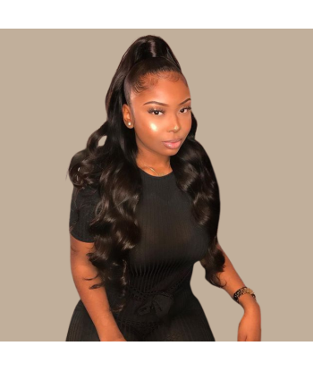 Queue de cheval Ponytail  Noir Ruban Magique Remy Hair Body Wave de la marque