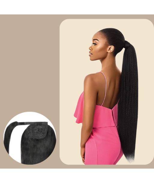 Queue de cheval Ponytail  Noir Ruban Magique Remy Hair Yaki Straight brillant des détails fins