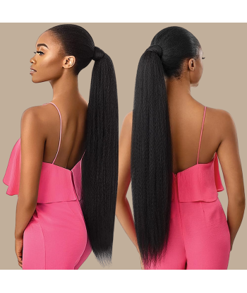 Queue de cheval Ponytail  Noir Ruban Magique Remy Hair Yaki Straight brillant des détails fins