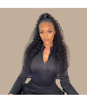 Queue de cheval Ponytail  Noir Ruban Magique Remy Hair Deep Wave Pour