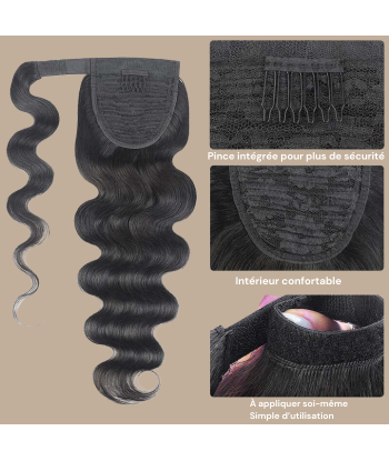 Queue de cheval Ponytail  Noir Ruban Magique Remy Hair Body Wave de la marque