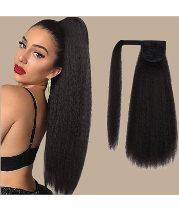 Queue de cheval Ponytail  Noir Ruban Magique Remy Hair Yaki Straight brillant des détails fins