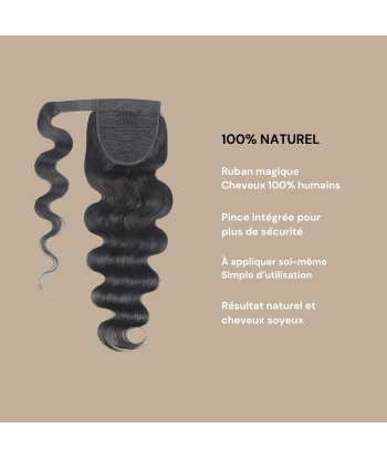 Queue de cheval Ponytail  Noir Ruban Magique Remy Hair Body Wave de la marque