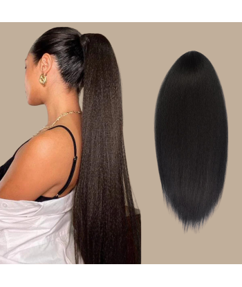 Queue de cheval Ponytail  Noir Ruban Magique Remy Hair Yaki Straight brillant des détails fins