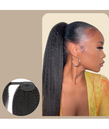 Queue de cheval Ponytail  Noir Ruban Magique Remy Hair Kinky Straight pas chere