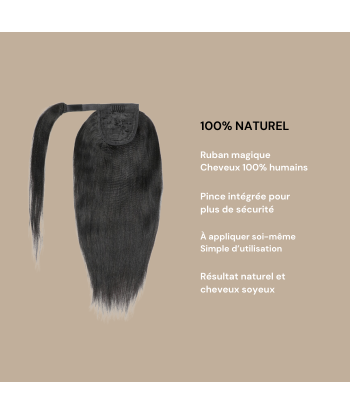 Queue de cheval Ponytail  Noir Ruban Magique Remy Hair Yaki Straight brillant des détails fins