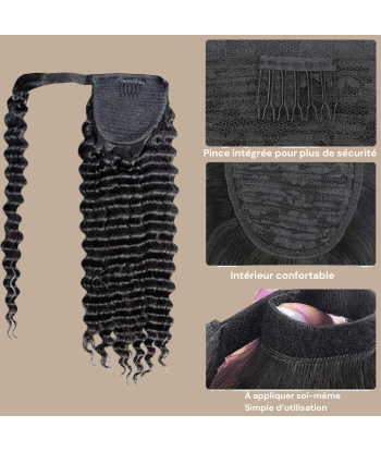 Queue de cheval Ponytail  Noir Ruban Magique Remy Hair Deep Wave Pour