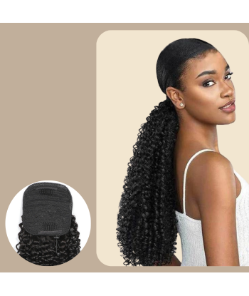 Queue de cheval Ponytail  Noir A Cordon Remy Hair Kinky Curly rembourrage situé sous