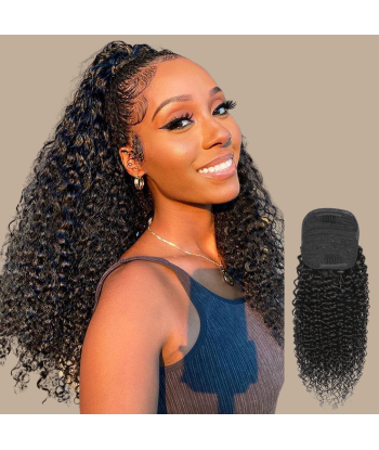 Queue de cheval Ponytail  Noir A Cordon Remy Hair Kinky Curly rembourrage situé sous