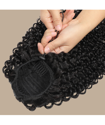 Queue de cheval Ponytail  Noir A Cordon Remy Hair Kinky Curly rembourrage situé sous