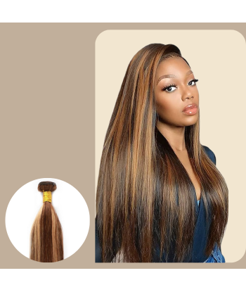 Tissage Cheveux Vierge Human Hair Straight 7A Chatain Méché Blond P4/27 100 Gr votre