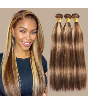 Tissage Cheveux Vierge Human Hair Straight 7A Chatain Méché Blond P4/27 100 Gr votre