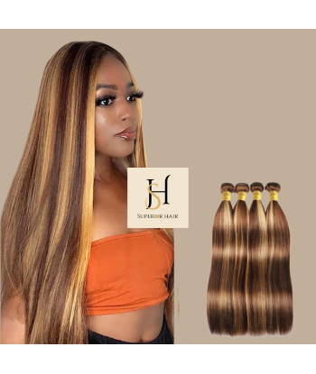 Tissage Cheveux Vierge Human Hair Straight 7A Chatain Méché Blond P4/27 100 Gr votre