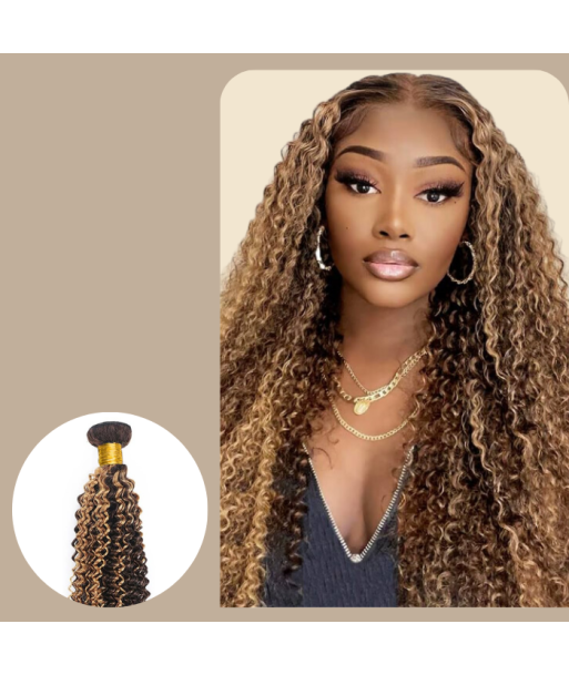 Tissage Cheveux Vierge Human Hair Kinky Curly 7A Chatain Méché Blond P4/27 100 Gr du meilleur 