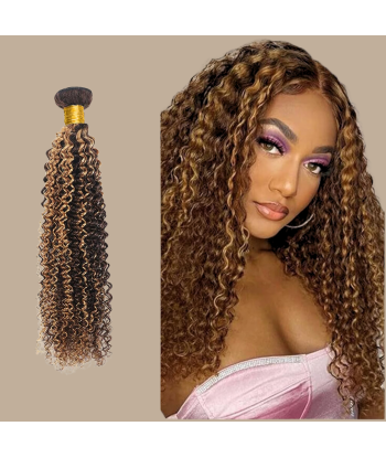 Tissage Cheveux Vierge Human Hair Kinky Curly 7A Chatain Méché Blond P4/27 100 Gr du meilleur 