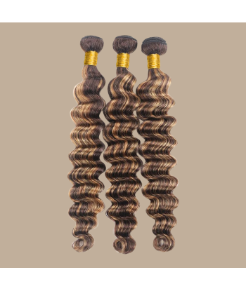 Tissage Cheveux Vierge Human Hair Deep Wave 7A Chatain Méché Blond P4/27 100 Gr le concept de la Pate a emporter 