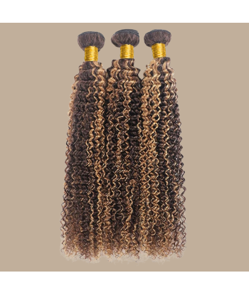 Tissage Cheveux Vierge Human Hair Kinky Curly 7A Chatain Méché Blond P4/27 100 Gr du meilleur 