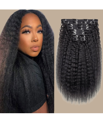 Kit de extensiones con clip Kinky Straight Black 120g en linge