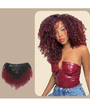 Afro Curly Ombre Marrón Oscuro Clip-In Extensiones Kit 99J 120 gr offre 