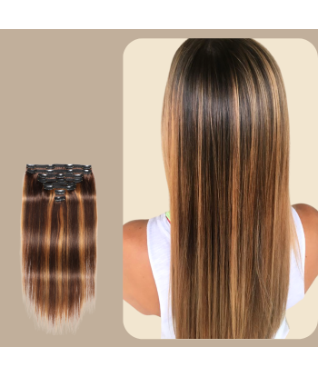 Kit de extensiones con clip rubio recto castaño medio 120 gr Economisez 