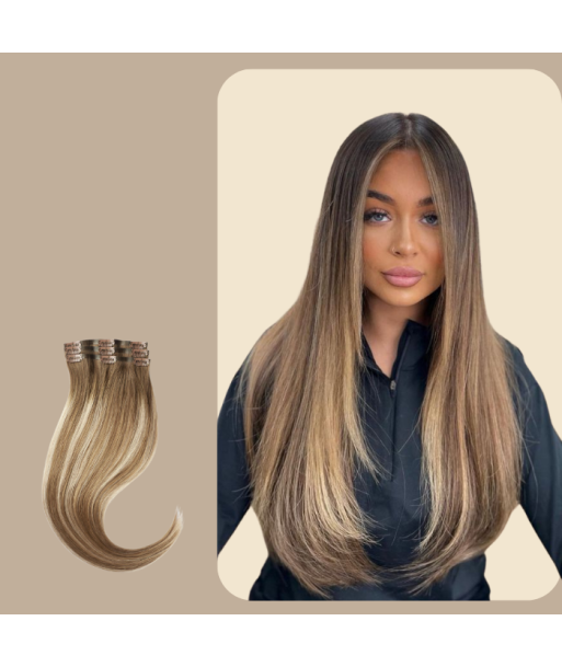 Straight Clip Extensions Chestnut with Platinum Highlights ouvre sa boutique