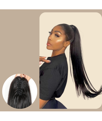 Pferdeschwanz Ponytail Dunkelbraun mit Pinzette Natur Remy Hair Straight hantent personnes