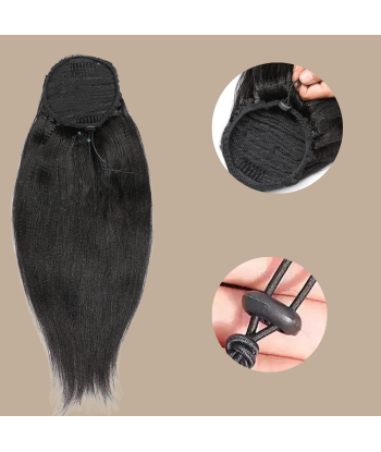 Pferdeschwanz Ponytail Dunkelbraun Mit Kordel Remy Hair Yaki Straight français